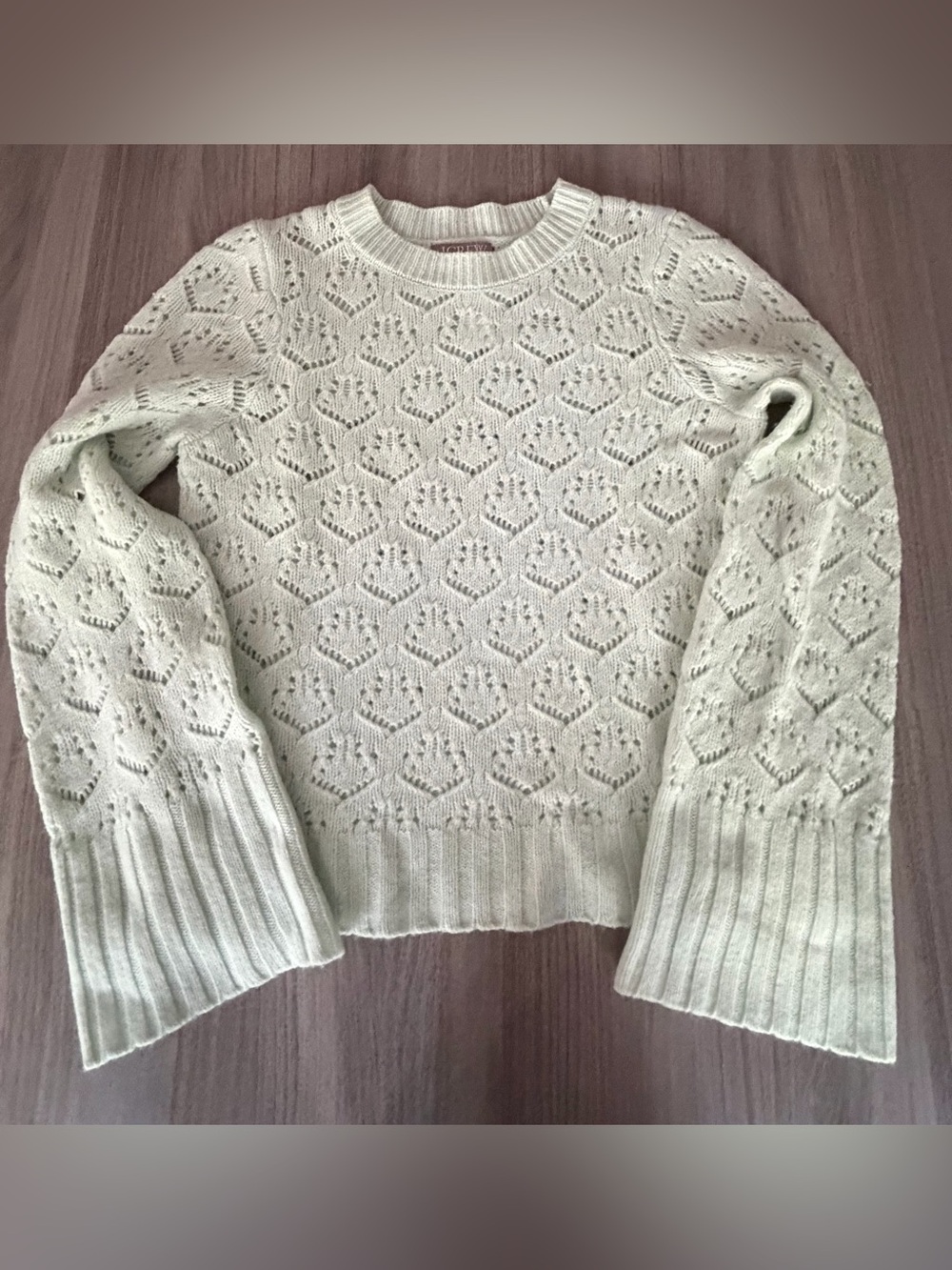 J.Crew Wide-Sleeve Pointelle Crewneck Sweater in Merino Wool XS